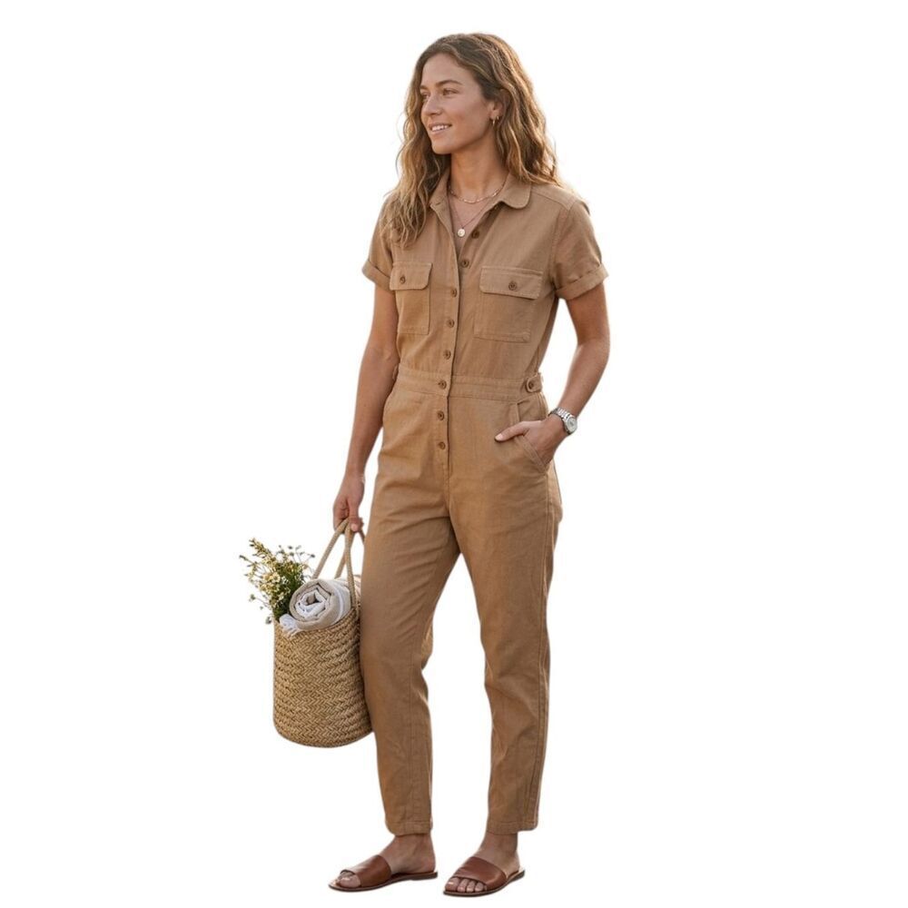 Outerknown S.E.A. Suit Jumpsuit - Organic Cotton & Linen - XS Toasted Tan